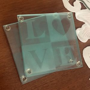 NIB Kate Aspen glass LOVE heart coaster set of 4